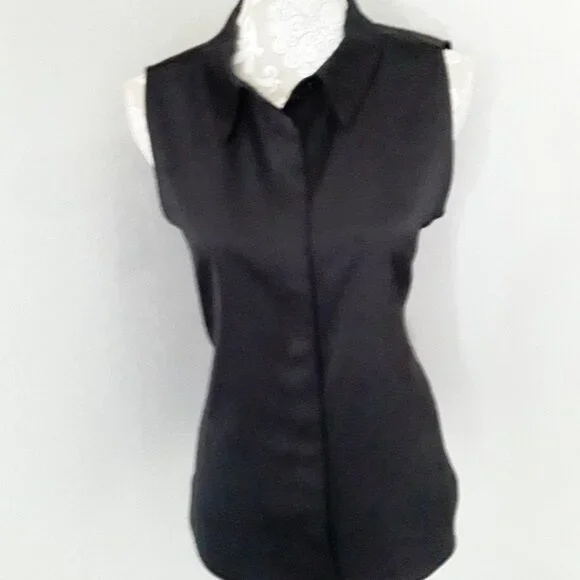 Karl Lagerfeld lovely dark black sleeveless button down top size M - Picture 7 of 10